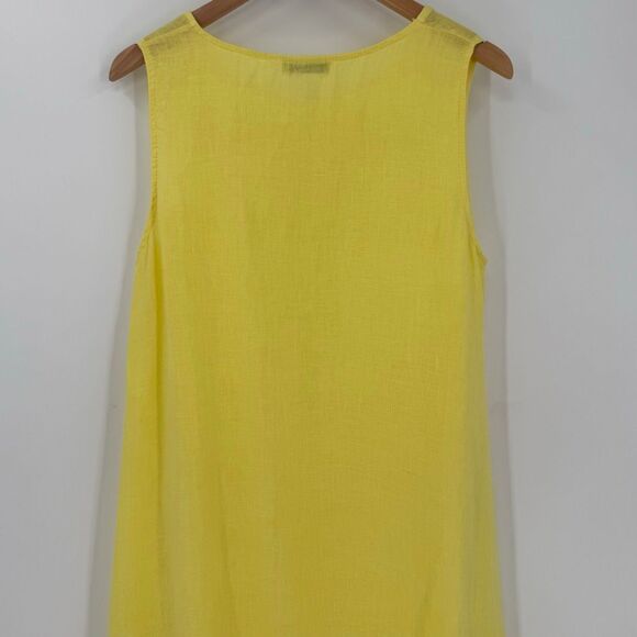 Terzo Millennio Yellow 100% Linen Italy Sleeveless Midi Eyelet Hem Dress Medium - Picture 5 of 9